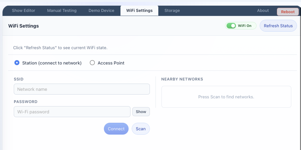IMG-PRO-FS-10: The app's WiFi settings for a controller